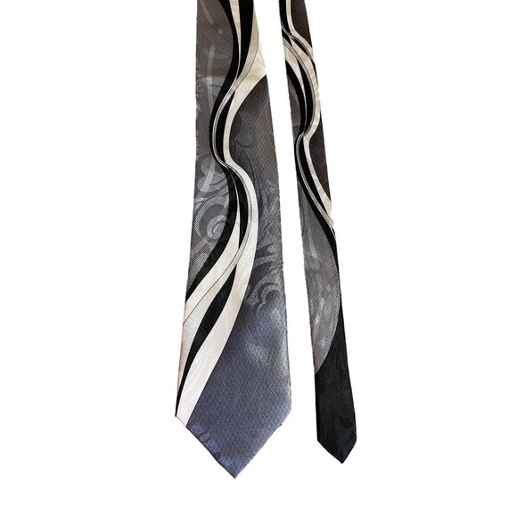 Vintage Hansom Mens Necktie Black White Swirl Pattern Abstract Dad Gift Corpcore - Picture 1 of 5